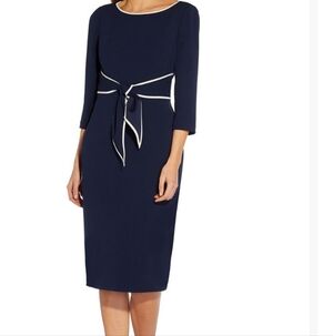 Adrianna Papell Navy Dress with Ivory Trim